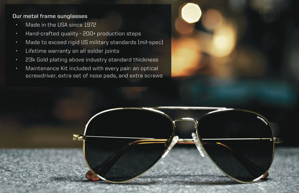 Randolph zonnebrillen voor piloten