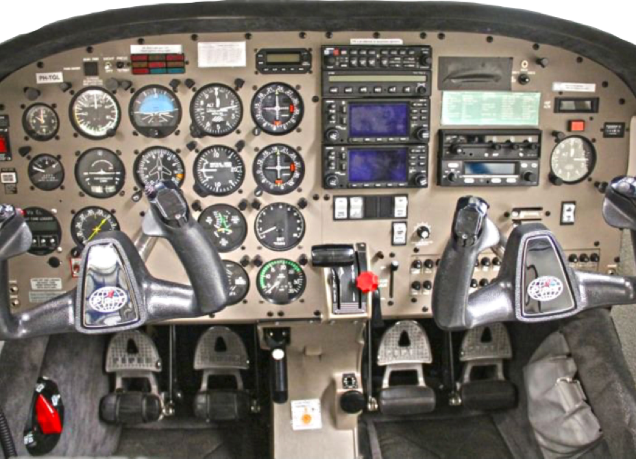 Cockpit van een sportvliegtuig, synbool voor het vliegtuigonderhoud door Banair.